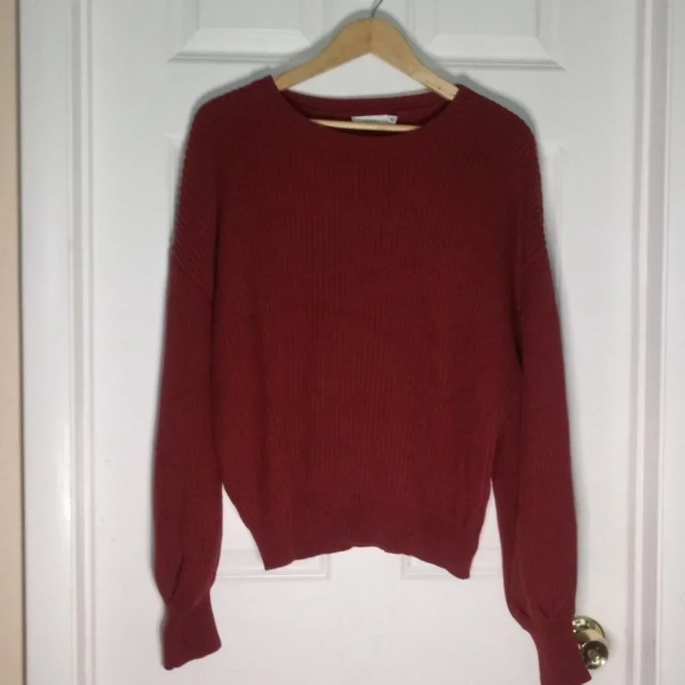Lush Puff Sleeve Ribbed Sweater In Copper Size L - Picture 5 of 12